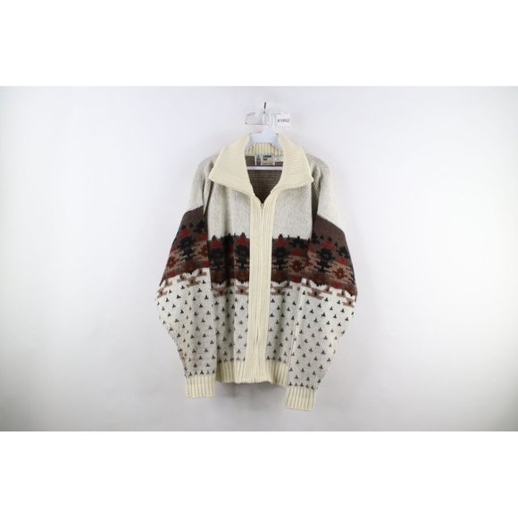Vintage 70s Streetwear Mens Medium Fiesta Knit Full Zip Cardigan Sweater USA